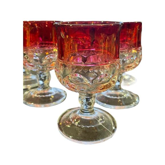 Indiana Glass Other - Vintage Indiana Glass Co Kings Crown Ruby Flashed Set Of 6 Cordial 4.5" Glasses
